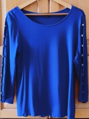 Cable & Gauge Royal Blue Embellished Long Sleeve Top Sz XL
